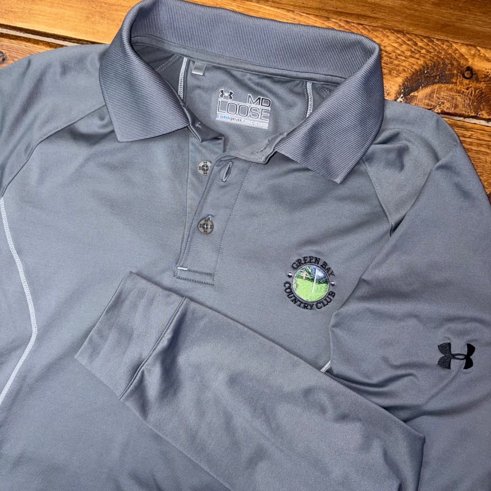 Under Armour Polo Mens Medium Gray ColdGear Green Bay Country Club Long Slv SEE